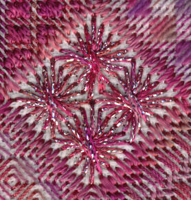 Needlepoint design Hope showing Rhodes diamond stitches in sparkly thread