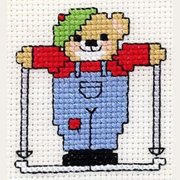 Teddy on Skis, a stitched mini Christmas cross stitch design