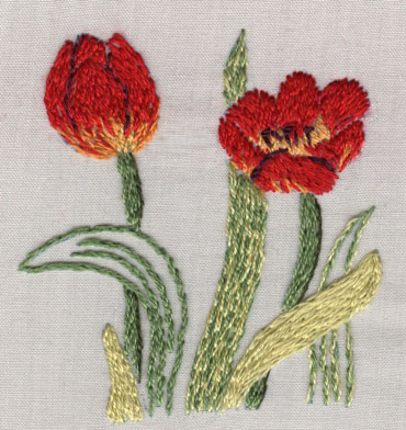 Split stitch tulips showing textured fill