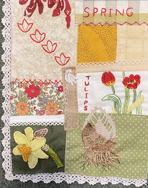 My second piece of slow stitching — spring bulbs