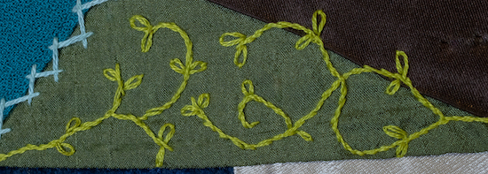 Detached chain leaflets on a stem stitch stem