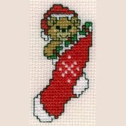 Teddy in Stocking, a stitched mini Christmas cross stitch design