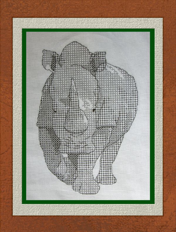 Framed blackwork rhino picture