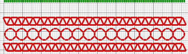 Chart for band 6 showing two rows of three sided stitch with ringed back stitch between them