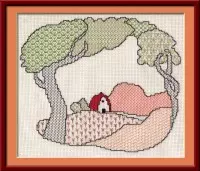 Blackwork cottage embroidery kit - Clarice Cliff style